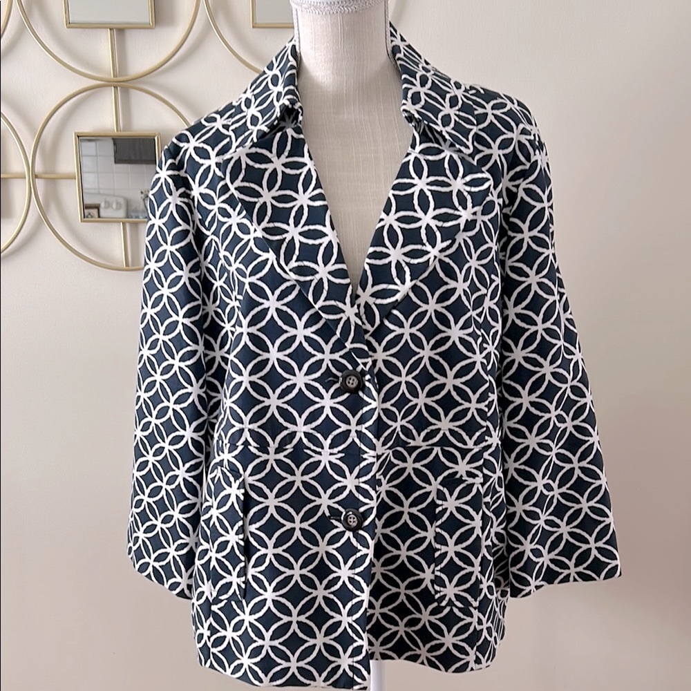 Rafaella Navy and White Patterned 2 botton lined Blazer, lined, casual plus 2X